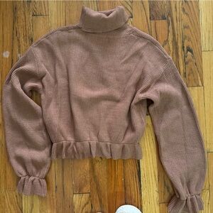 MINKPINK Light Brown Knife Frill Hem Cropped Sweater